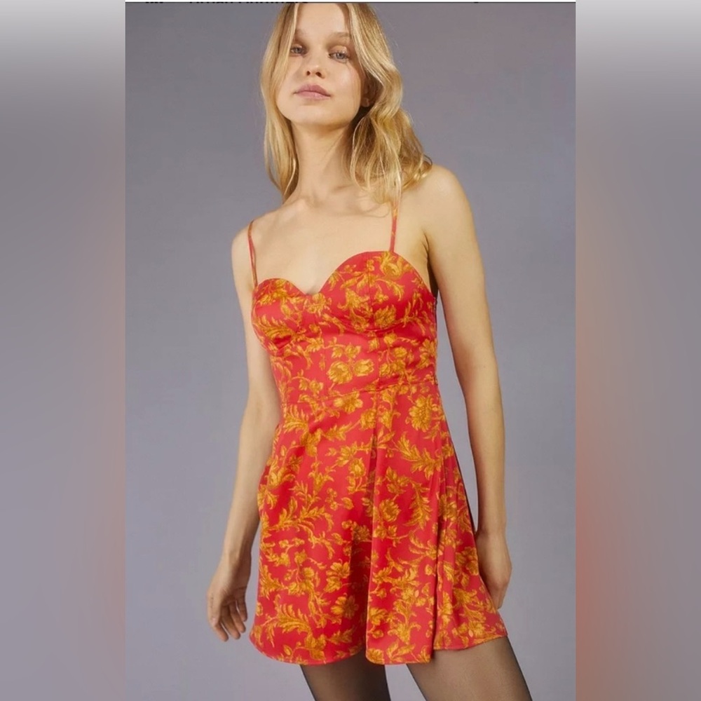 Urban Outfitters Indie Sleaze Y2K Red Gold Corset Mini Dress S